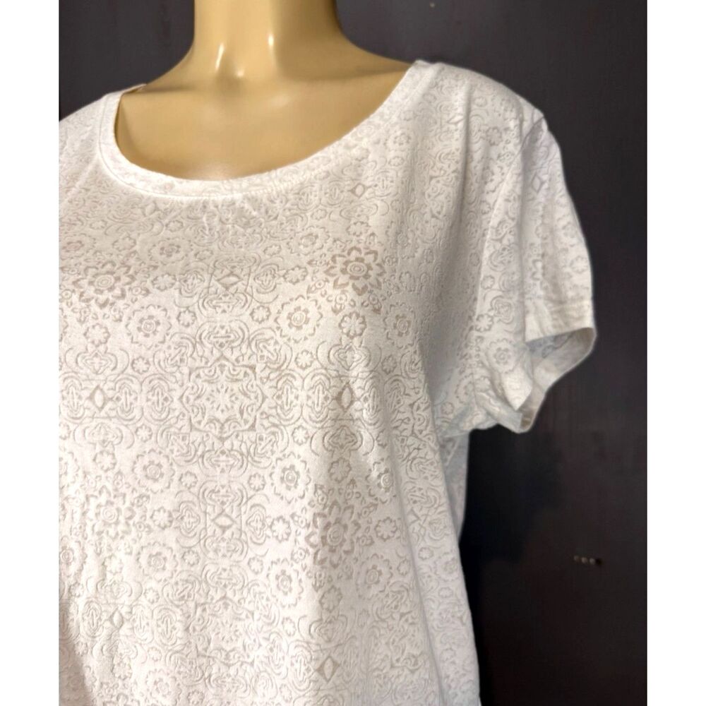 Joe Fresh Dolma Tee Shirt White Floral Tonal Burnout Damask XL